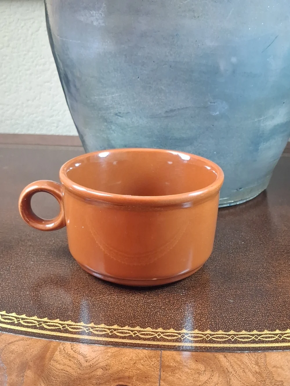 VTG. 70s English Brown Ceramic Soup Mug O- Ring Handle